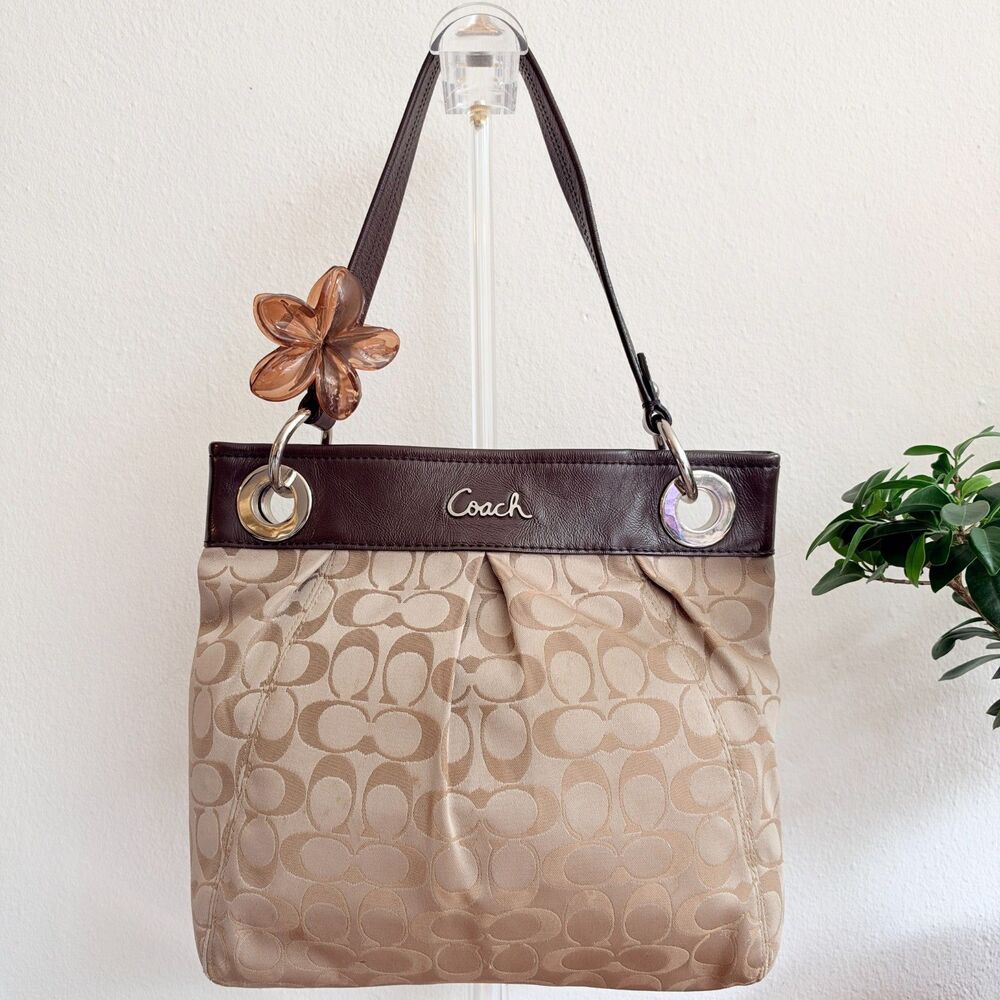 Coach Ashley Signature Sateen Hippie Shoulder Bag F17599 Khaki Brown Y2K Vintage